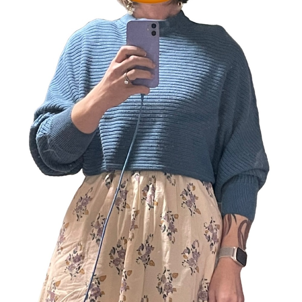 Diadora Blue High Neck Ribbed Shrug Cropped Sweater​